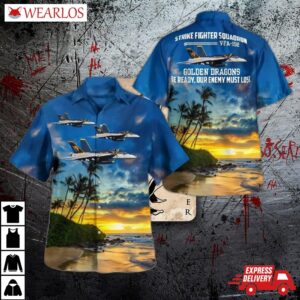 Us Navy Strike Fighter Squadron 192 (vfa-192) Golden Dragons F/a-18e Super Hornet Hawaiian Shirt