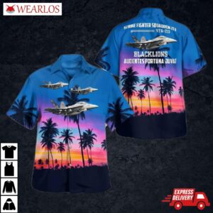 Us Navy Strike Fighter Squadron 213 (vfa-213) Blacklions F/a-18f Super Hornet Hawaiian Shirt