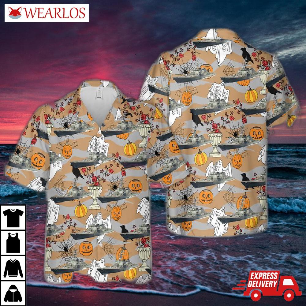 Us Navy Uss Cole (ddg-67) Arleigh Burke-class Destroyer Halloween Hawaiian Shirt