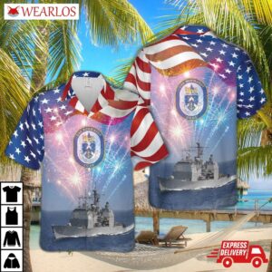 Us Navy Uss Normandy (cg-60), 4th Of July Hawaiian Shirt