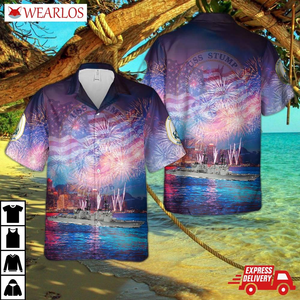 Us Navy Uss Stump (dd-978), 4th Of July Hawaiian Shirt