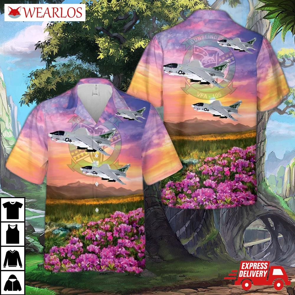 Us Navy Va-105 Gunslingers A-7e (1980) Corsair Ii Hawaiian Shirt