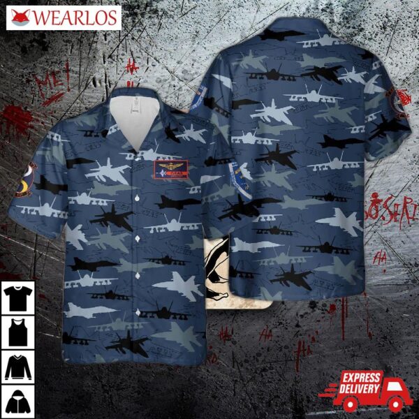 Us Navy Vfa-137 Mcdonnell Douglas F/a-18 Hornet Silhouettes Hawaiian Shirt