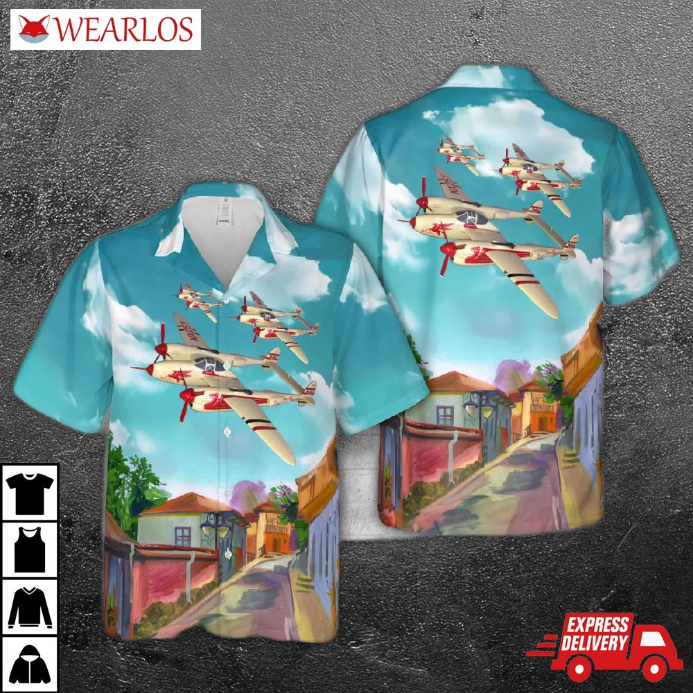 Usaaf Fighter Plane Wwii Lockheed P-38 Lightning Race Hawaiian Shirt