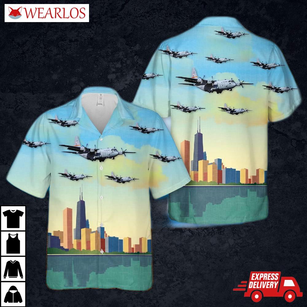 Usaf Illinois Air National Guard 169th Airlift Squadron Lockheed C-130h3 Hercules Hawaiian Shirt