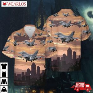 Usaf Iowa Air National Guard 124th Attack Squadron F-16 Fighting Falcon Hawaiian Shirt