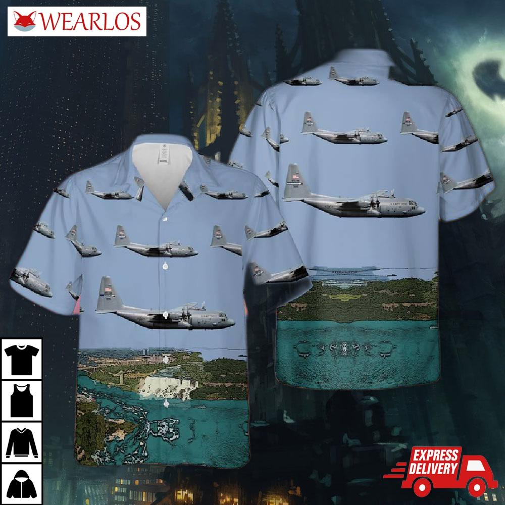 Usaf New York Air National Guard 136th Airlift Squadron Lockheed C-130h Hercules Hawaiian Shirt