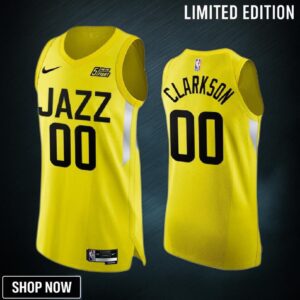 Utah Jazz 00 Jordan Clarkson Yellow Jersey -23 Icon Edition