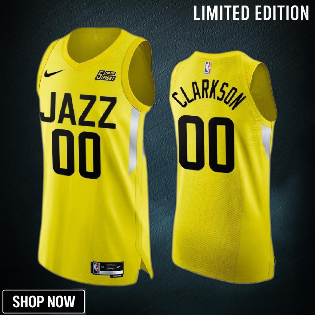 Utah Jazz 00 Jordan Clarkson Yellow Jersey -23 Icon Edition