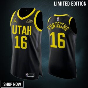 Utah Jazz 16 Simone Fontecchio Black Men Jersey -23 Statement Edition