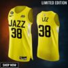 Utah Jazz 38 Saben Lee Yellow Jersey -23 Icon Edition