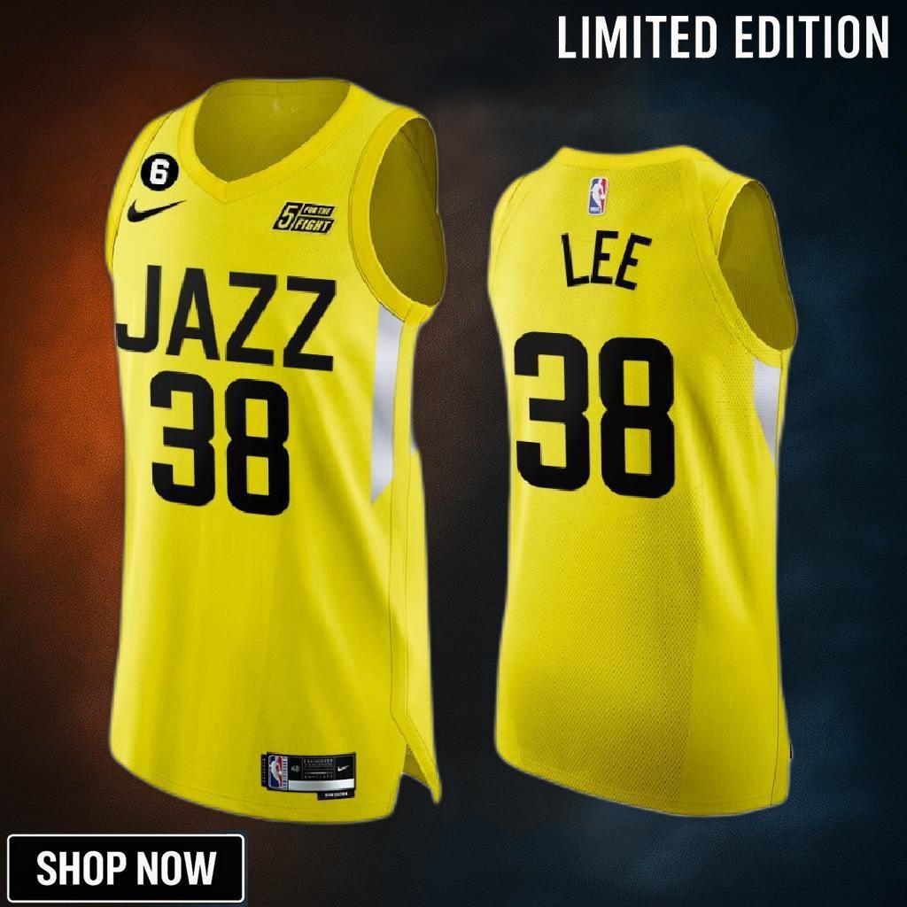 Utah Jazz 38 Saben Lee Yellow Jersey -23 Icon Edition
