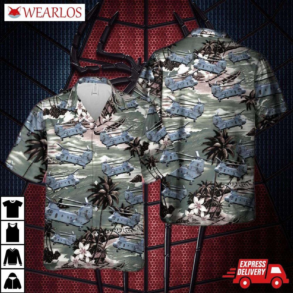 Vietnam Era Ch-46 Sea Knight Helicopter Hawaiian Shirt