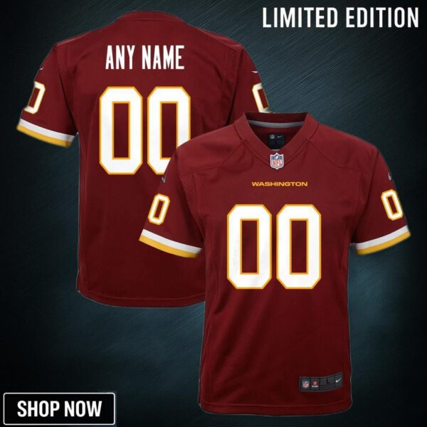 Washington Football Team Custom Game Jersey - Burgundy Jerseys Nfl