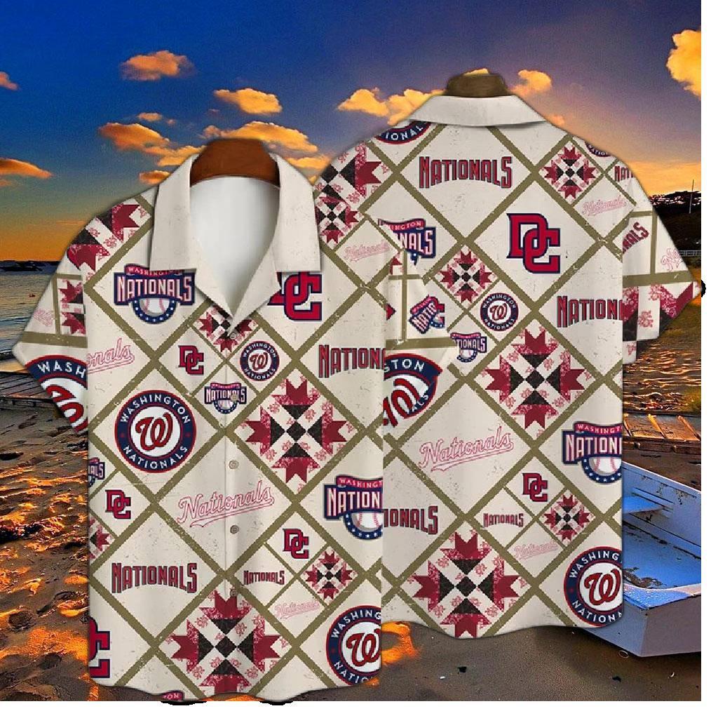 Washington Nationals Palms & Pinstripes Hawaiian Shirt
