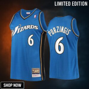 Washington Wizards Kristaps Porzingis 6 Blue Hardwood Classics Men Jersey