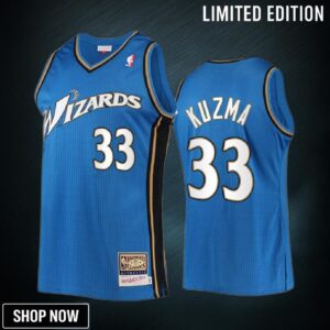 Washington Wizards Kyle Kuzma 33 Blue Hardwood Classics Men Jersey