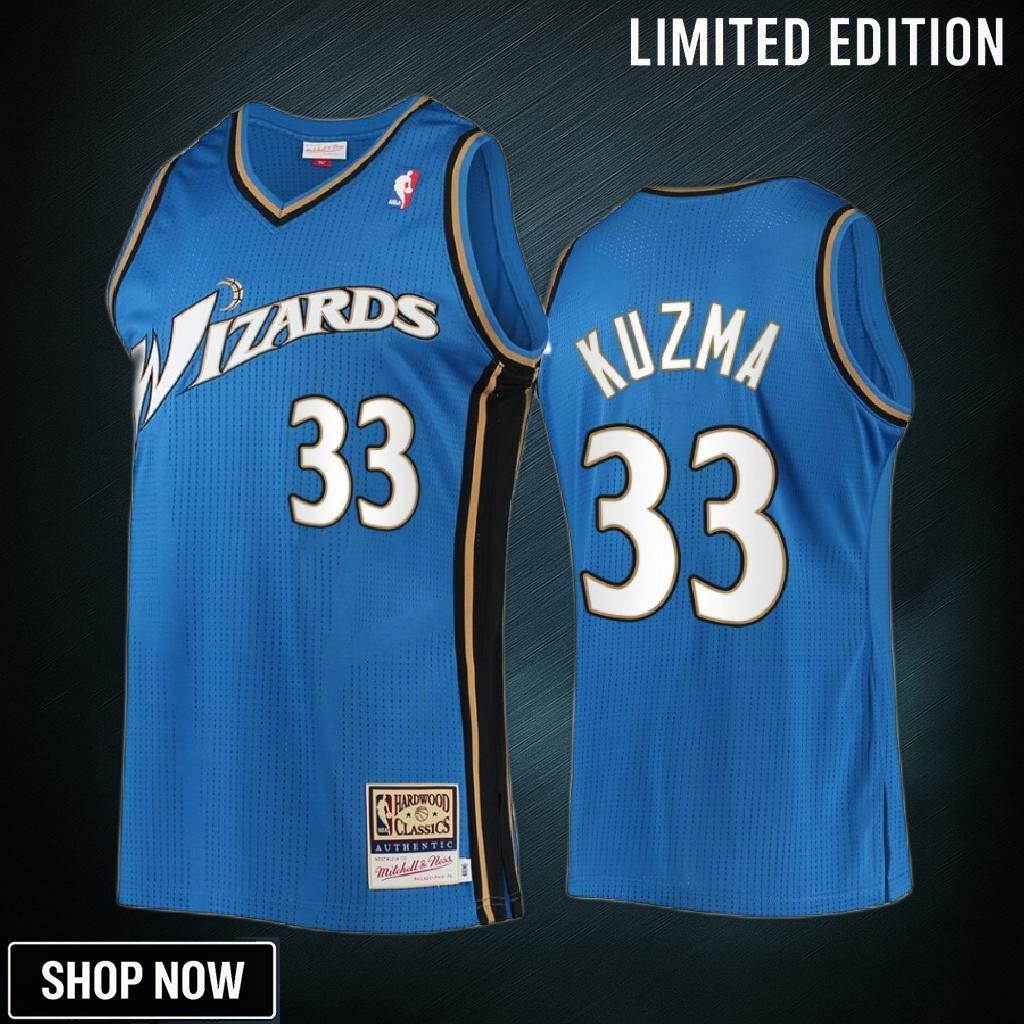 Washington Wizards Kyle Kuzma 33 Blue Hardwood Classics Men Jersey