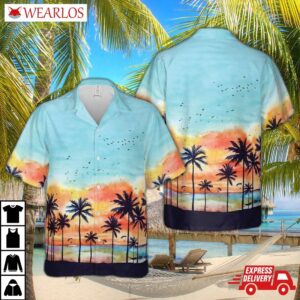 Watercolor Tropical Landscape With Palms Tree Hawaiian Shirt