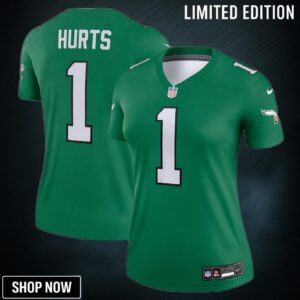 Women Philadelphia Eagles #1 Jalen Hurts Alternate Legend Player Jersey - Kelly Green