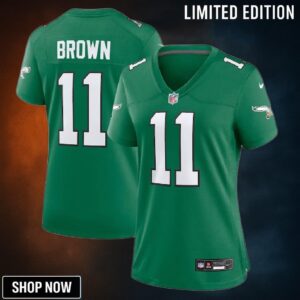 Women Philadelphia Eagles #11 Aj Brown Alternate Player Game Jersey - Kelly Green