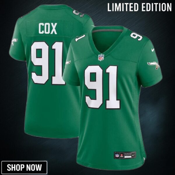 Women Philadelphia Eagles #91 Fletcher Cox Alternate Game Jersey - Kelly Green