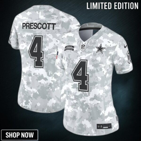 Women's Dallas Cowboys Dak Prescott Nike Arctic Camo Salute To Service Limited Jersey