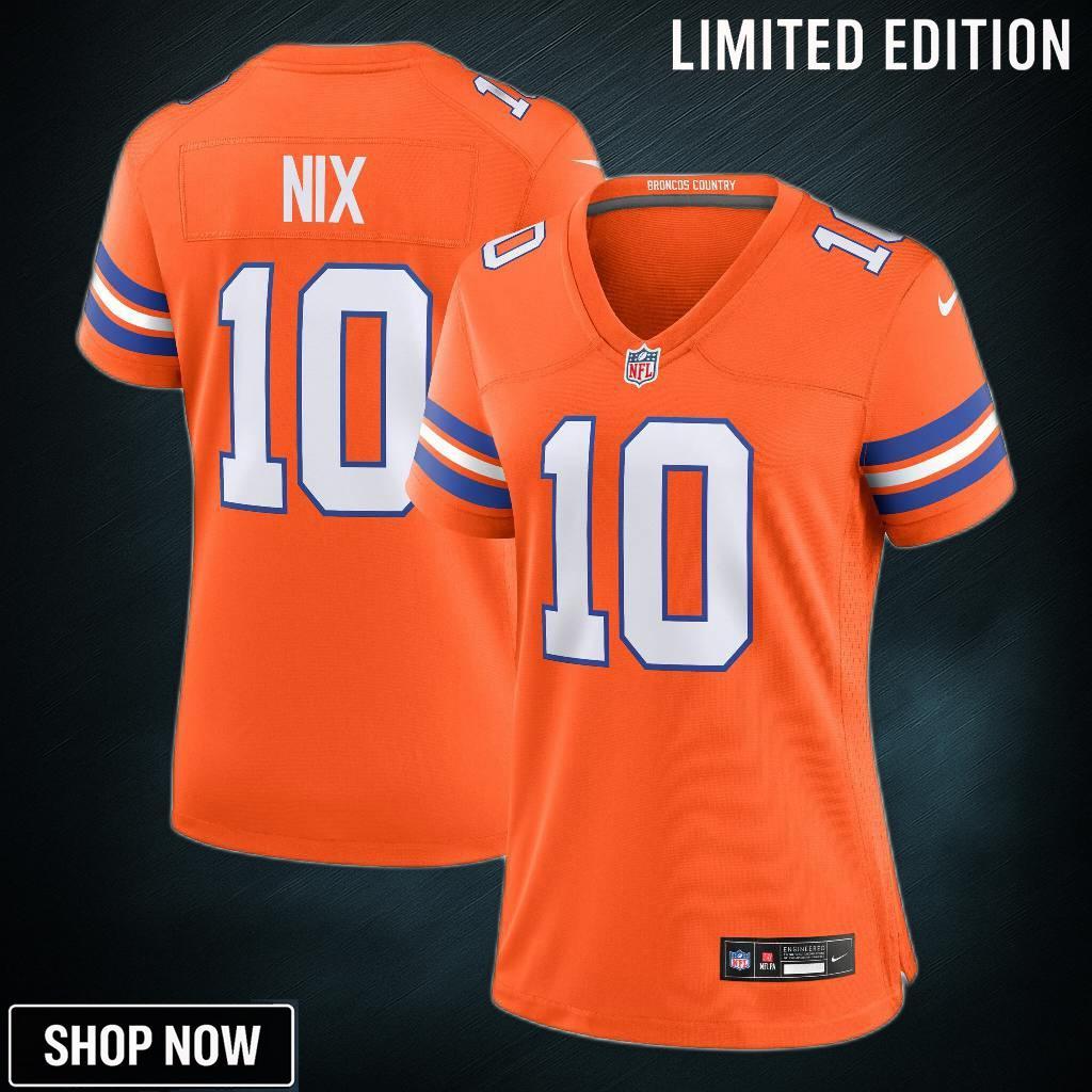 Women's Denver Broncos Bo Nix Nike Orange Mile High Collection 1977 Throwback Player Game Jersey