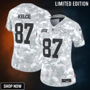 Women's Kansas City Chiefs Travis Kelce Nike Arctic Camo Salute To Service Limited Jersey