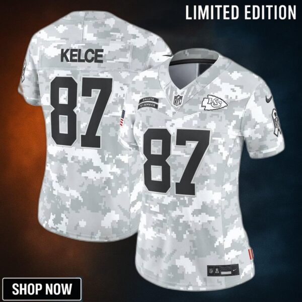 Women's Kansas City Chiefs Travis Kelce Nike Arctic Camo Salute To Service Limited Jersey