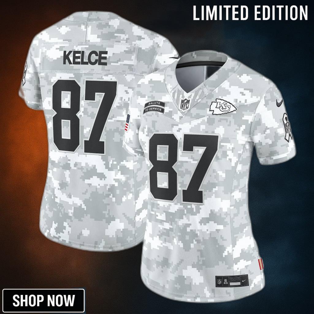 Women's Kansas City Chiefs Travis Kelce Nike Arctic Camo Salute To Service Limited Jersey