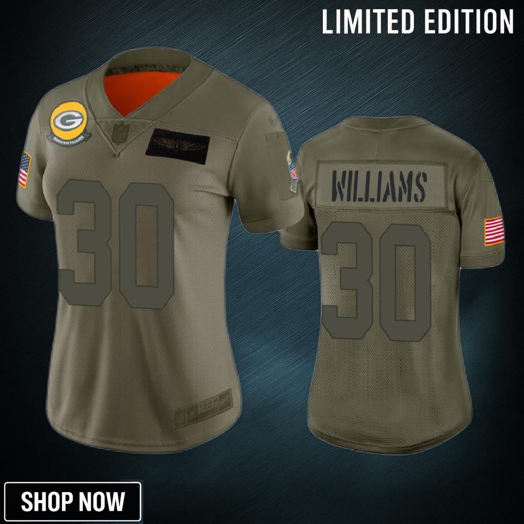 Womens Green Bay Packers Jamaal Williams Camo 2019 Salute To Service Limited Jersey