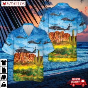Wyoming Army National Guard Uh-60 Black Hawk Helicopter Hawaiian Shirt
