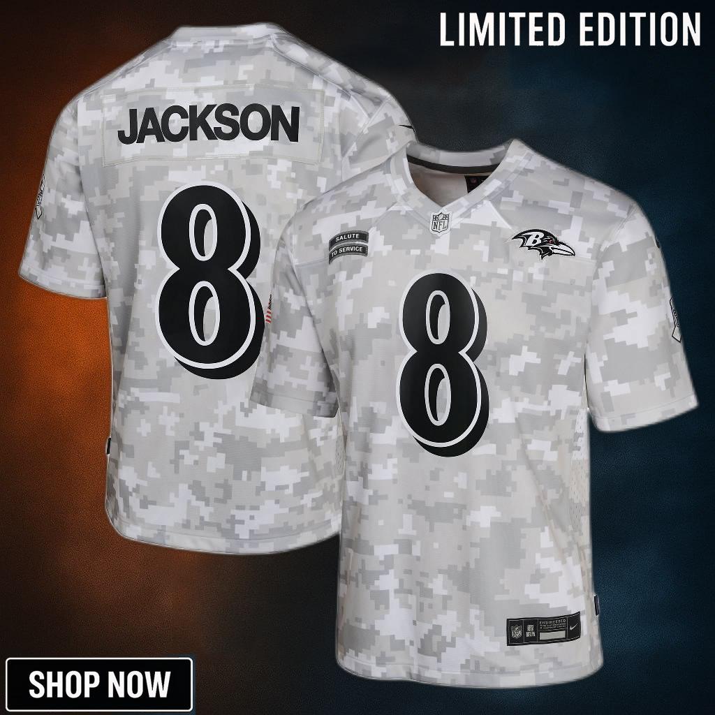 Youth Baltimore Ravens Lamar Jackson Nike Arctic Camo Salute To Service Game Jersey