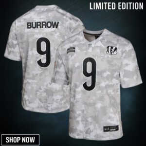 Youth Cincinnati Bengals Joe Burrow Nike Arctic Camo Salute To Service Game Jersey