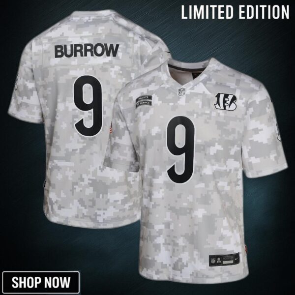 Youth Cincinnati Bengals Joe Burrow Nike Arctic Camo Salute To Service Game Jersey