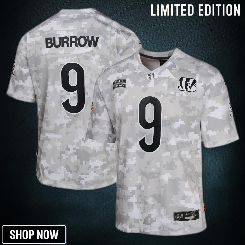 Youth Cincinnati Bengals Joe Burrow Nike Arctic Camo Salute To Service Game Jersey