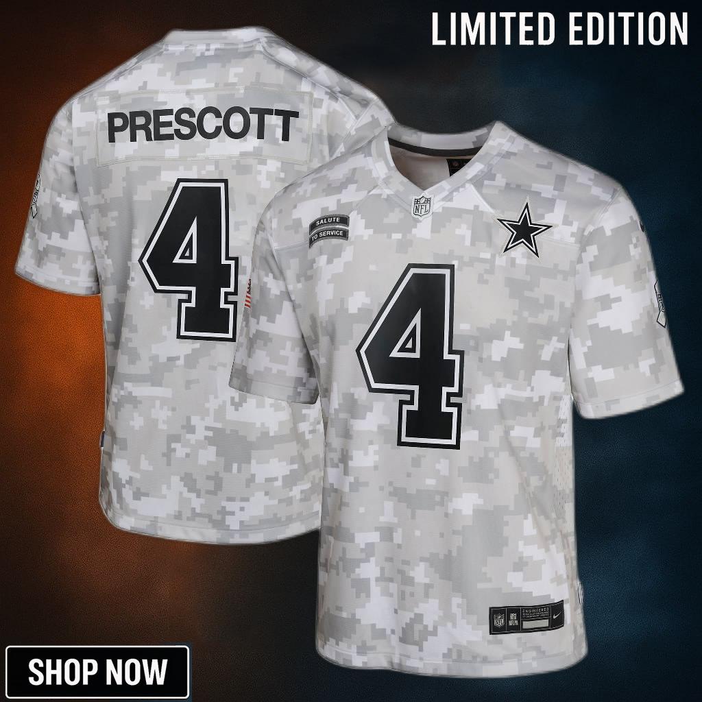 Youth Dallas Cowboys Dak Prescott Nike Arctic Camo Salute To Service Game Jersey