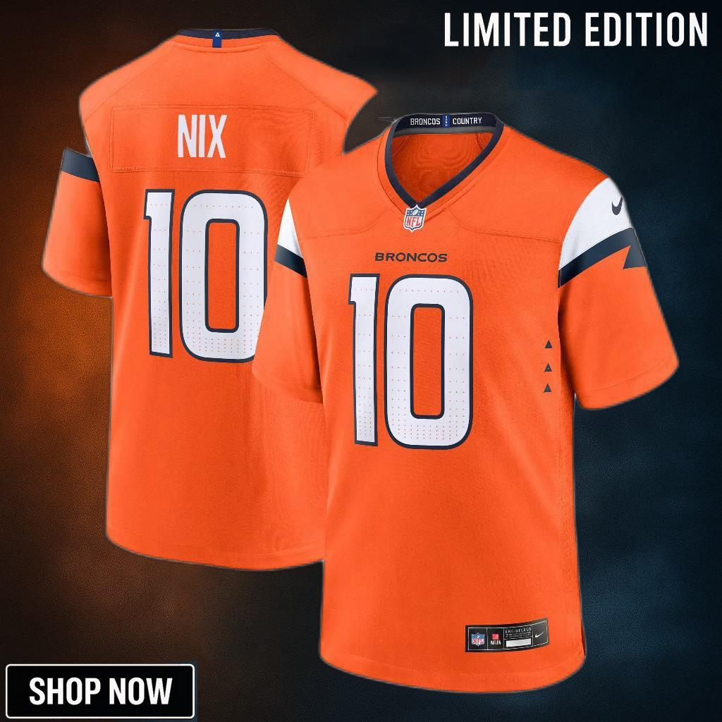 Youth Denver Broncos Bo Nix Nike Orange Team Game Jersey