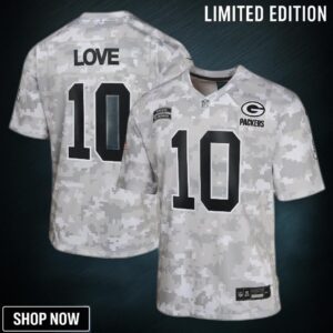 Youth Green Bay Packers Jordan Love Nike Arctic Camo Salute To Service Game Jersey