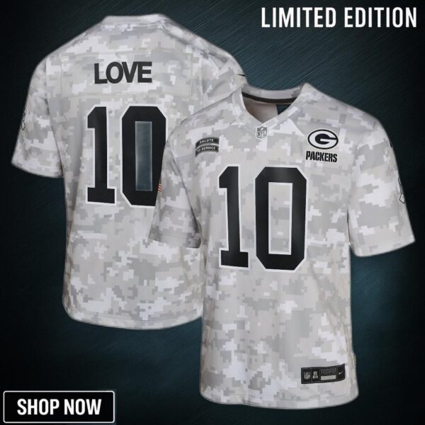 Youth Green Bay Packers Jordan Love Nike Arctic Camo Salute To Service Game Jersey
