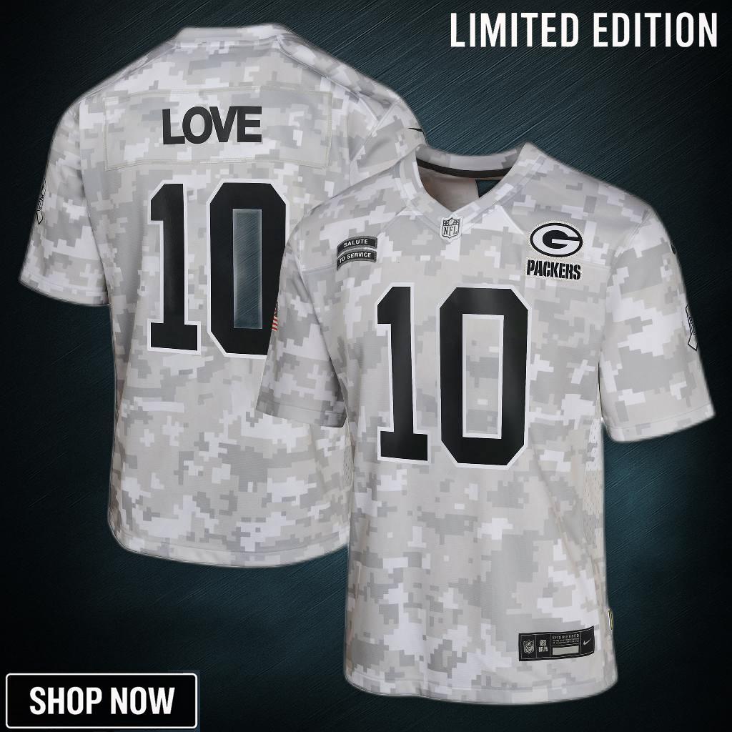 Youth Green Bay Packers Jordan Love Nike Arctic Camo Salute To Service Game Jersey
