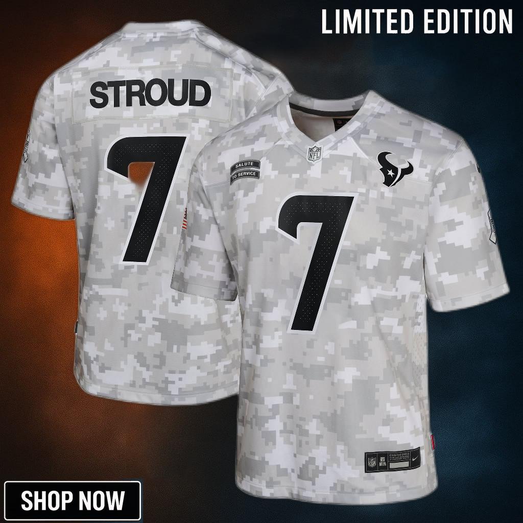 Youth Houston Texans C.j. Stroud Nike Arctic Camo Salute To Service Game Jersey