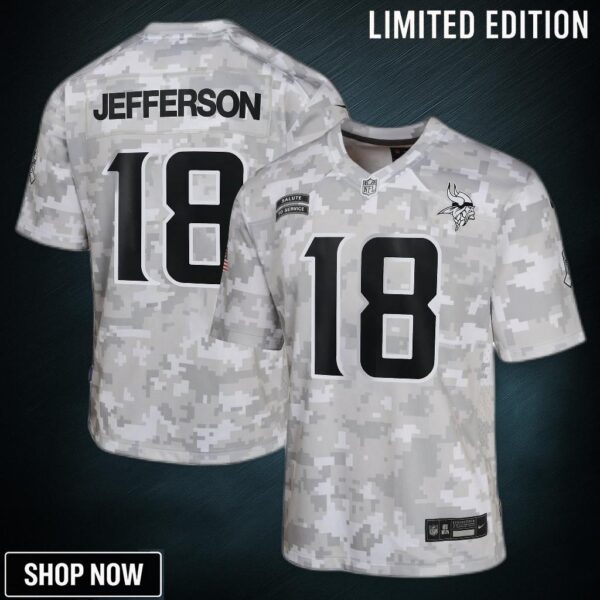Youth Minnesota Vikings Justin Jefferson Nike Arctic Camo Salute To Service Game Jersey