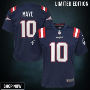 Youth New England Patriots Drake Maye Nike Navy Player Game Jersey