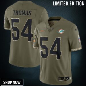 Zach Thomas Miami Dolphins Salute To Service Retired Player Limited Jersey - Olive
