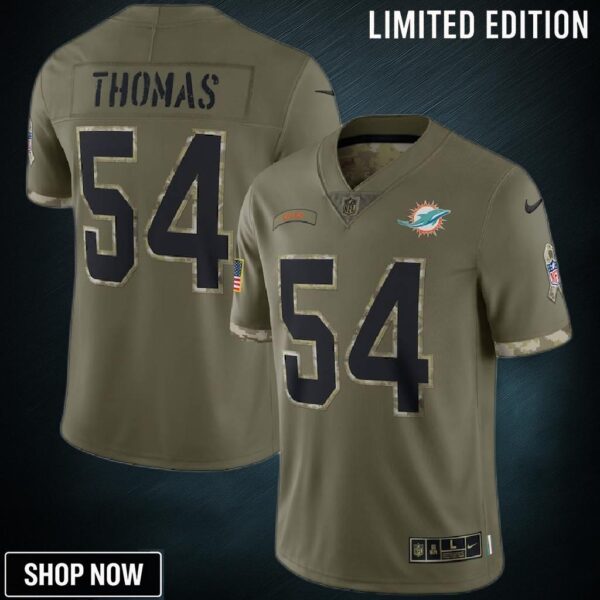 Zach Thomas Miami Dolphins Salute To Service Retired Player Limited Jersey - Olive