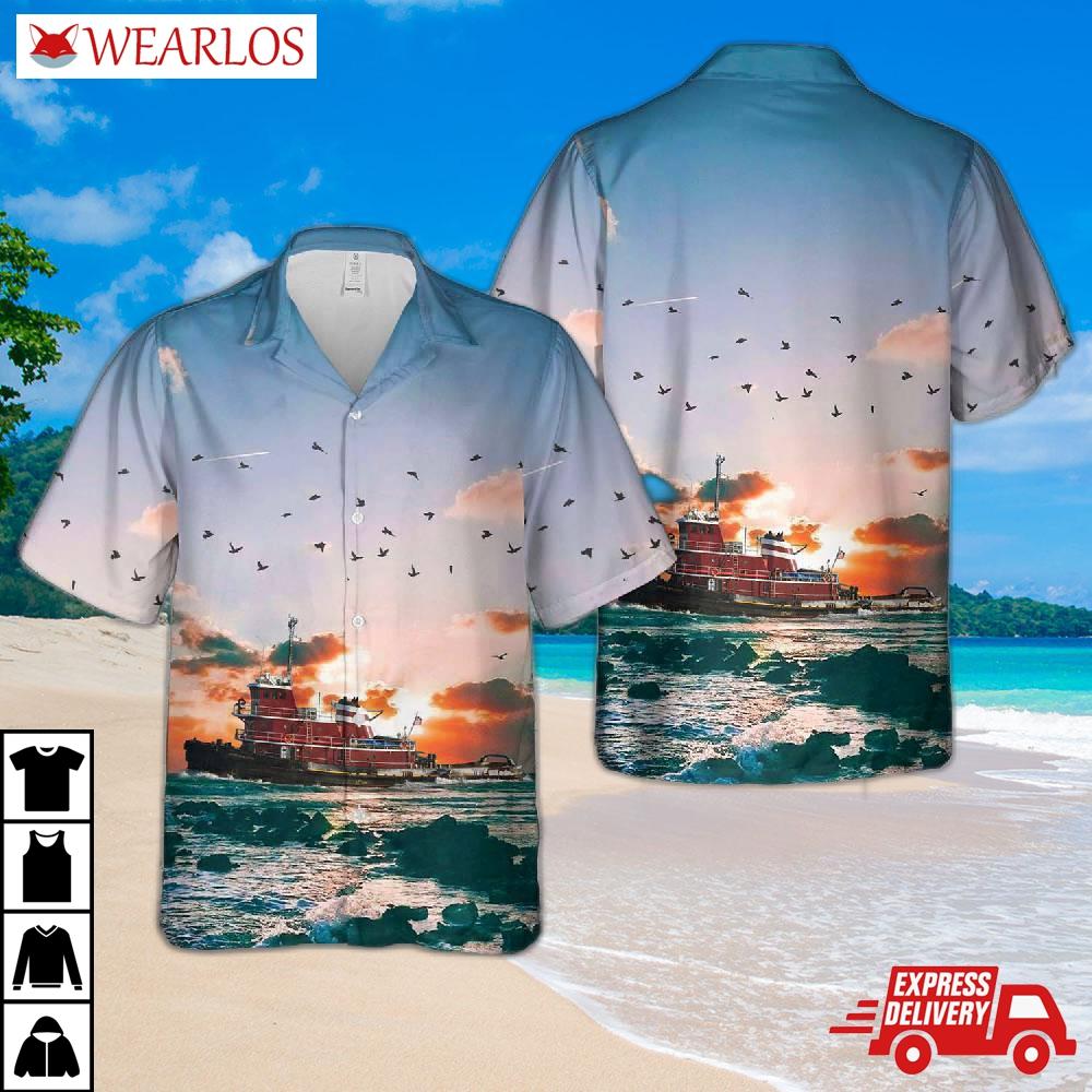 New York Harbor Justine Mcallister Tugboat Hawaiian Shirt