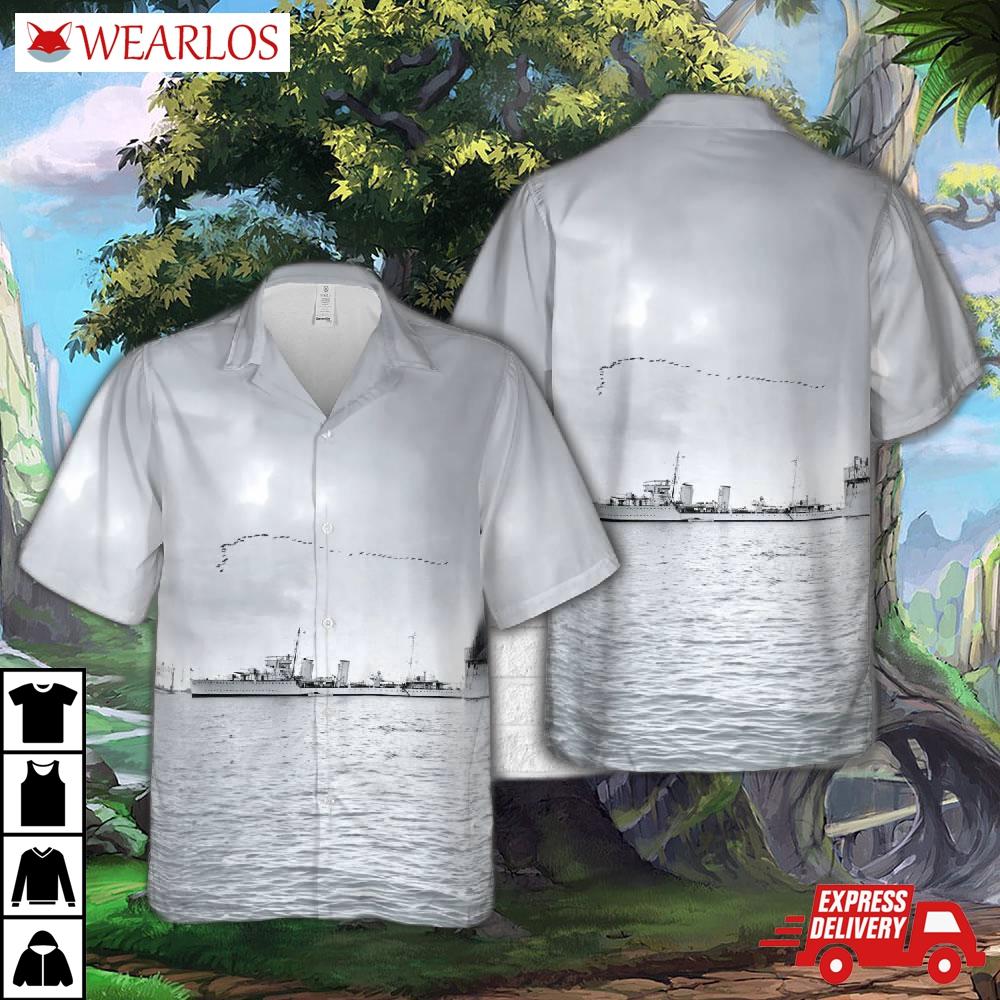 Royal Canadian Navy Hmcs Saguenay (d79) River-class Destroyer From 1931 To 1945 Hawaiian Shirt