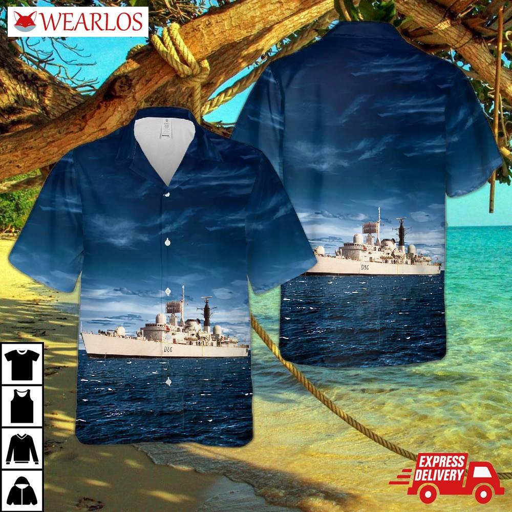 Royal Navy Hms Sheffield (d80) Type 42 Destroyer Hawaiian Shirt